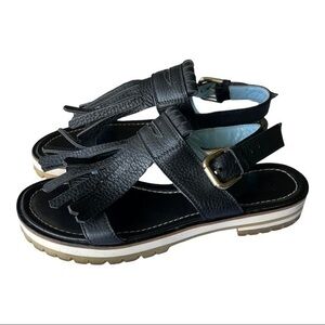 Studio Pollini Black Platform Leather Sandals With Fringe Size 37